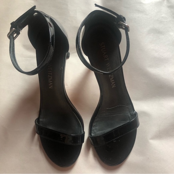 ❤️Stuart Weitzman Black Sandals Heels Patent Leather size 5 M - Picture 3 of 10